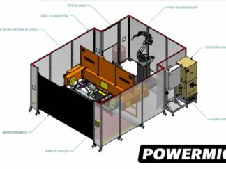 CÉLULA DE SOLDAGEM ROBOTIZADA 6 EIXOS POWERMIG PHOENIX 2000 COM ROBÔ PANASONIC